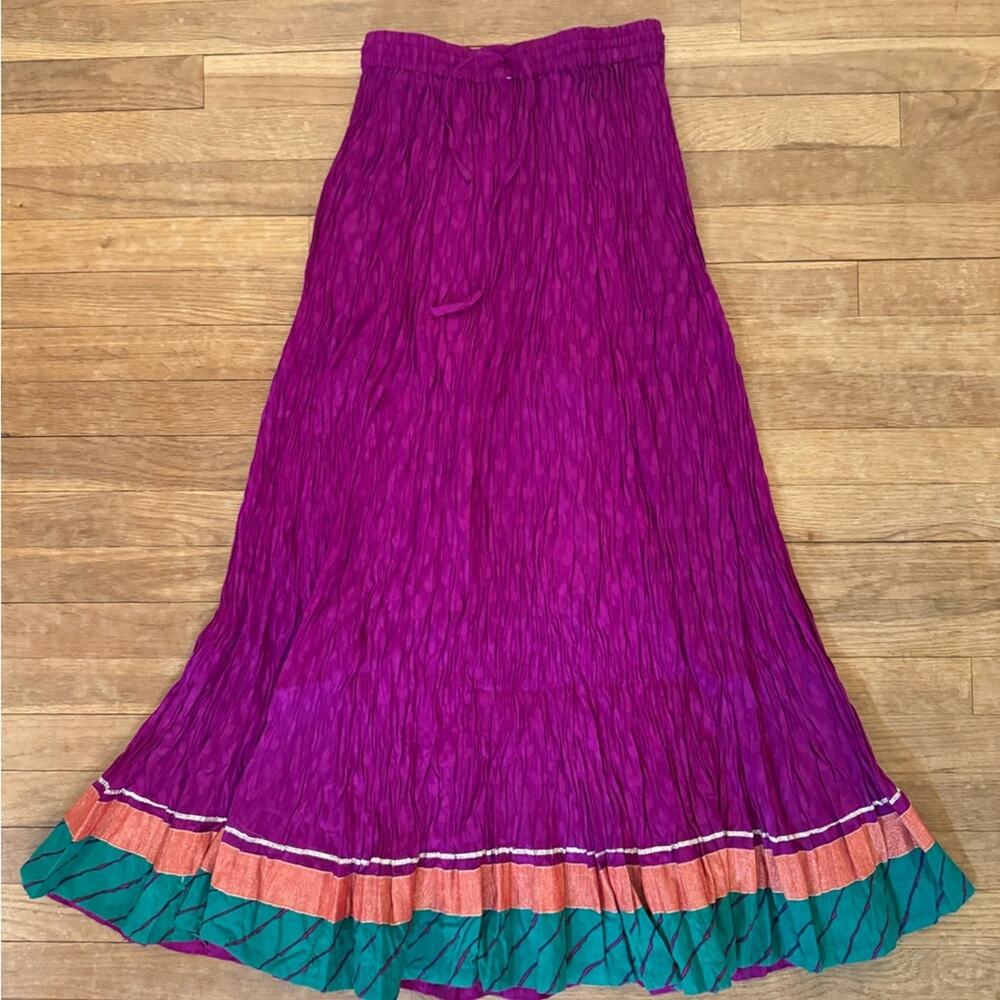 Purple orange green crinkle maxi skirt size medium M
 b22
